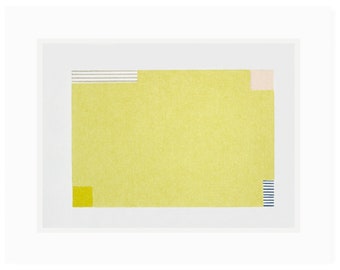 Geometrische originele print - abstracte handgemaakte print - originele abstracte gele print - zeefdruk - Emma Lawrenson