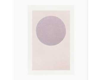 Small screenprint, abstract screenprint in pale rose pink and lilac. Simple, modern art.