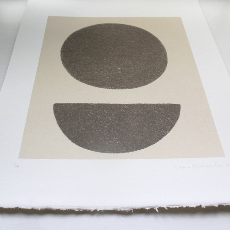 Small screenprint, abstract screenprint in pink and brown. Simple, modern art. image 5