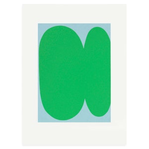 Retro green and blue abstract screenprint. Modern, minimal art by Emma Lawrenson