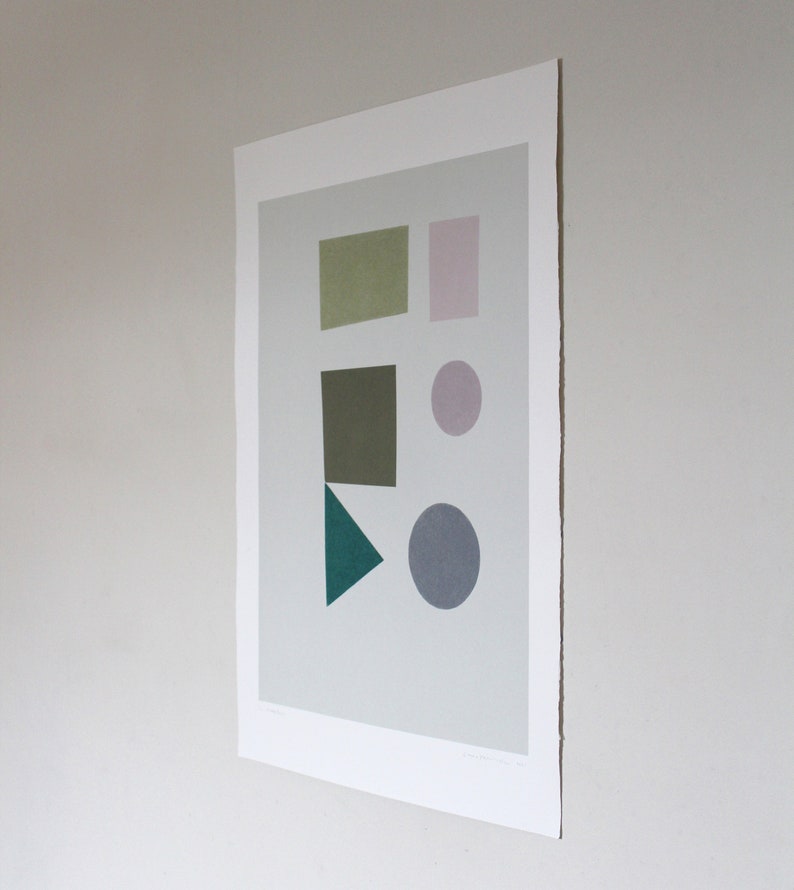 Large Minimal Print Mid Century Modern Original Handmade Screenprint Abstract Shapes Print muted colours Emma Lawrenson image 4