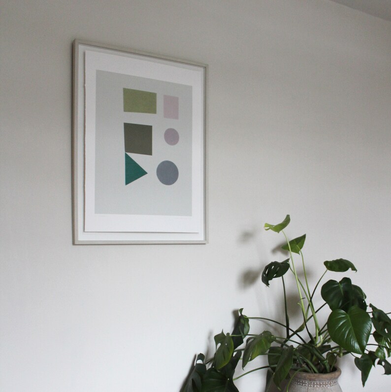 Large Minimal Print Mid Century Modern Original Handmade Screenprint Abstract Shapes Print muted colours Emma Lawrenson image 8