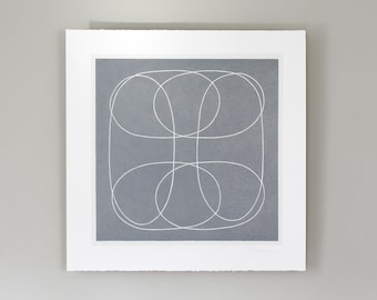 Large square, modern, grey original abstract, minimal handmade screenprint, by Emma Lawrenson