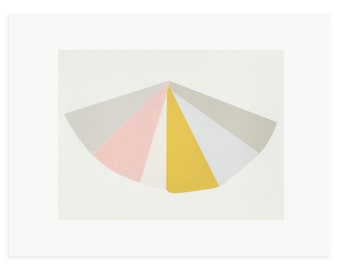 Geometric silkscreen print, large abstract fine art, greys, pink, yellow. Emma Lawrenson, limited edition, original printmaking