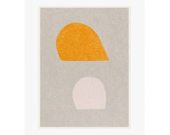 Abstrakter handgemachter Druck - Minimaler abstrakter Druck - Moderne abstrakte Formen - Siebdruck - Orange- Rosa - Minimale Originalkunst