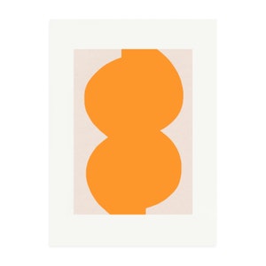 Seventies Orange Form, heller, moderner, minimalistischer abstrakter Druck. Originaler Siebdruck, handgezeichnet auf wunderschönem Papier von Emma Lawrenson