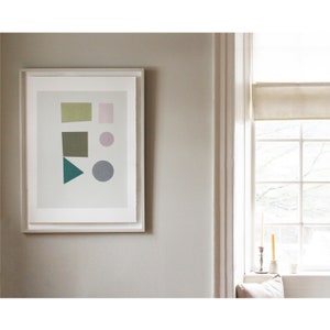 Large Minimal Print Mid Century Modern Original Handmade Screenprint Abstract Shapes Print muted colours Emma Lawrenson image 1