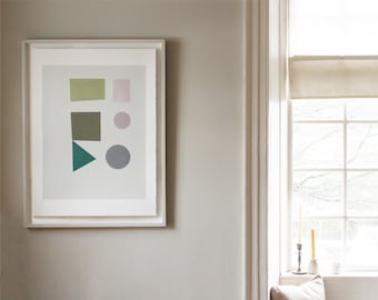 Large Minimal Print - Mid Century Modern - Original Handmade Screenprint - Abstract Shapes Print - muted colours - Emma Lawrenson