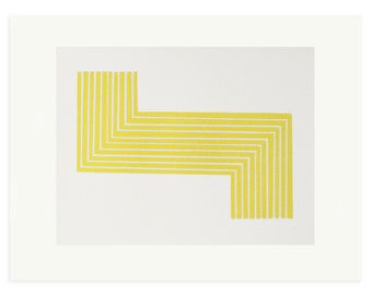 Geometrische gele kunst, minimalistische moderne zeefdruk. Originele handgemaakte kunst van Emma Lawrenson