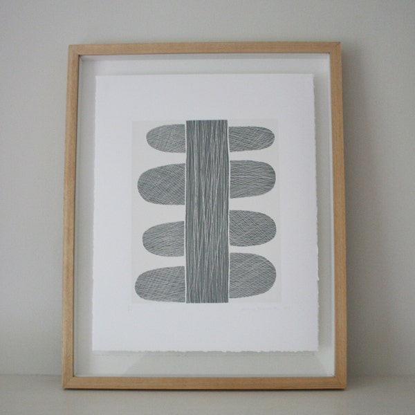 Small grey stem original screenprint, handpulled in soft grey and cream on finest quality Fabriano Paper.