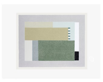 Geometrische zeefdruk, aardse kleuren originele handgemaakte zeefdruk, abstracte kunst, moderne wanddecoratie. Emma Lawrenson