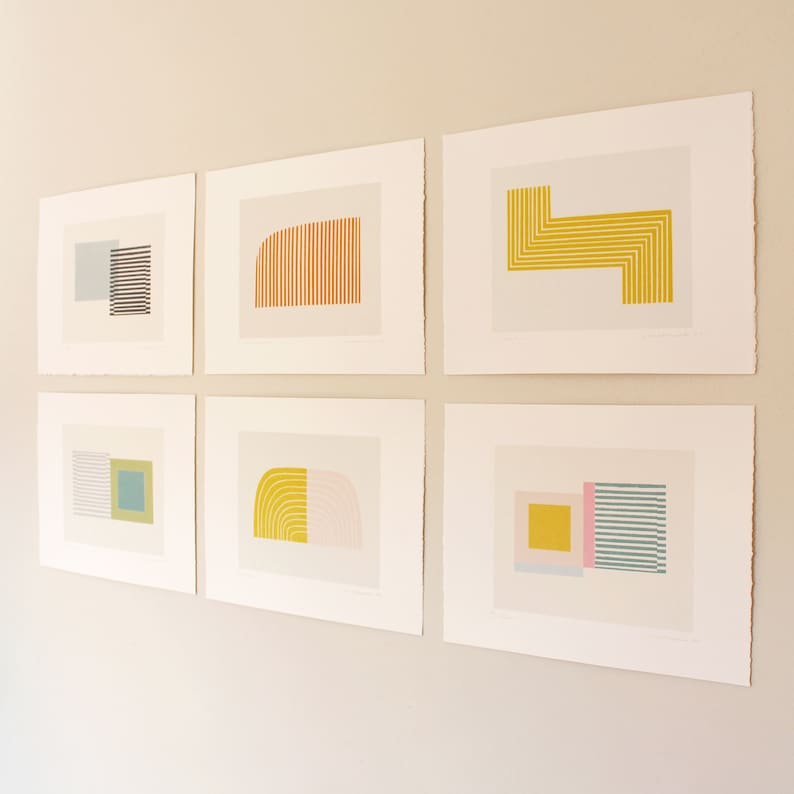 Geometric yellow art, minimalist modern screenprint. Original handmade art by Emma Lawrenson image 7