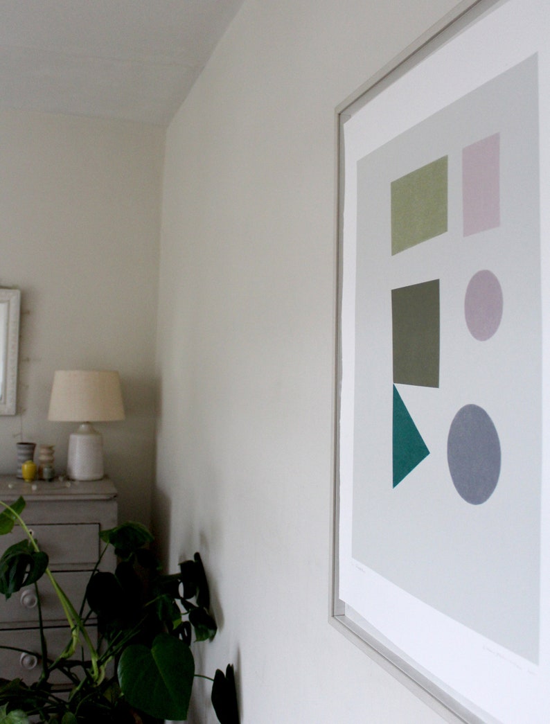 Large Minimal Print Mid Century Modern Original Handmade Screenprint Abstract Shapes Print muted colours Emma Lawrenson image 9