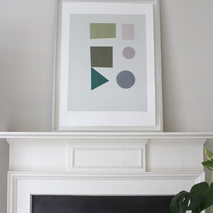 Large Minimal Print Mid Century Modern Original Handmade Screenprint Abstract Shapes Print muted colours Emma Lawrenson image 7