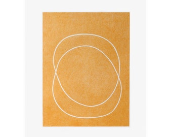 Contemporary, orange minimal original art, abstract handmade screenprint on fabriano by Emma Lawrenson