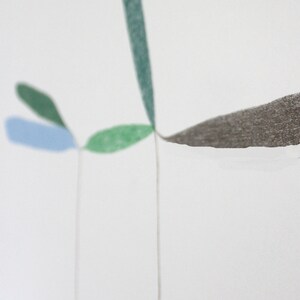 May include: Abstract art print featuring a stylized green plant with blue and green leaves against a white background.
