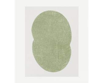 Minimal original art, abstract handmade screenprint olive green cream on fabriano by Emma Lawrenson