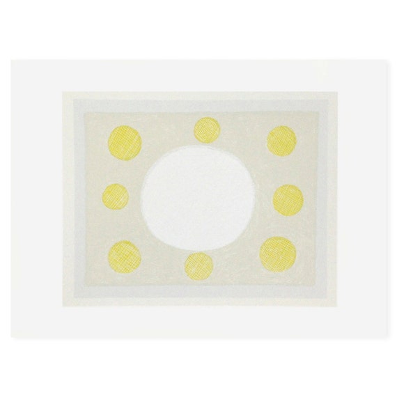 Abstract yellow original art, handmade screenprint, modern botanical by Emma Lawrenson.