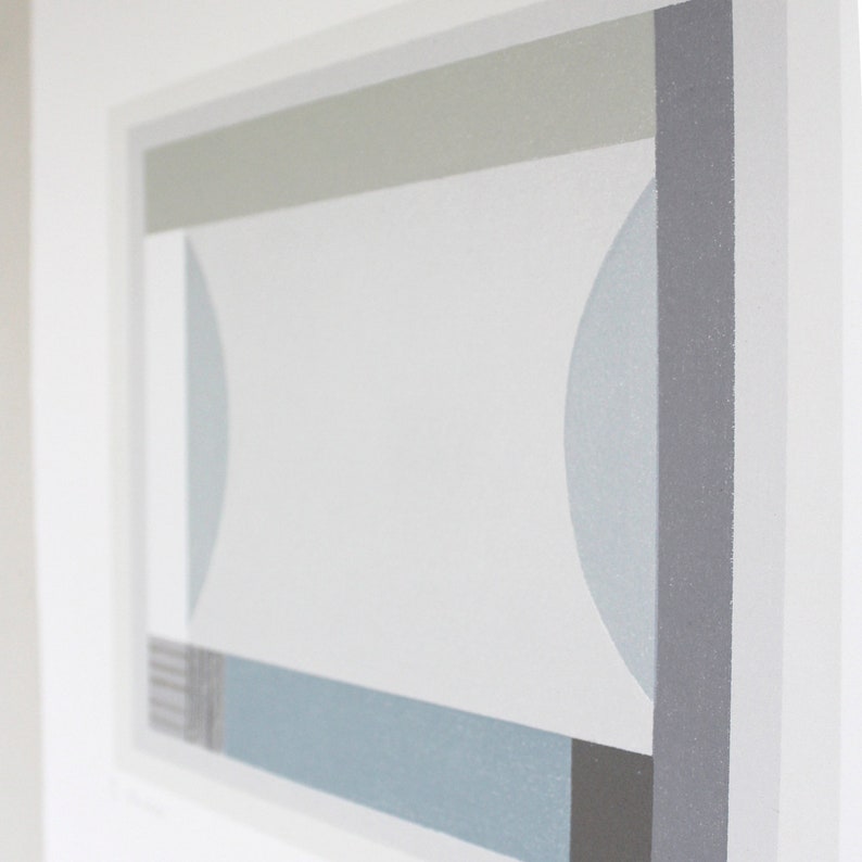 Geometric Abstract Screenprint Original Handmade Art in Blue Etsy