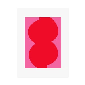 Red and Pink abstract minimal and modern screenprint.  Original art on beautiful Fabriano paper by Emma Lawrenson