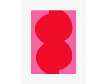 Red and Pink abstract minimal and modern screenprint.  Original art on beautiful Fabriano paper by Emma Lawrenson