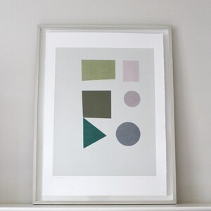 Large Minimal Print Mid Century Modern Original Handmade Screenprint Abstract Shapes Print muted colours Emma Lawrenson image 2