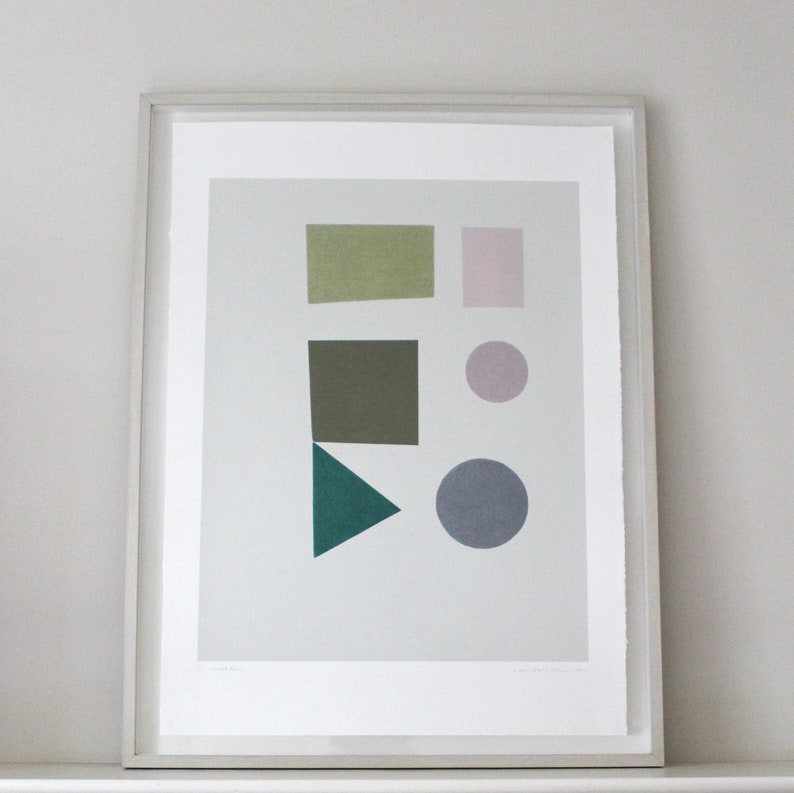 Large Minimal Print Mid Century Modern Original Handmade Screenprint Abstract Shapes Print muted colours Emma Lawrenson image 2