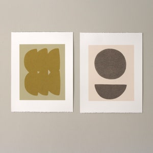 Small screenprint, abstract screenprint in pink and brown. Simple, modern art. image 6
