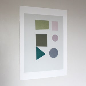 Large Minimal Print Mid Century Modern Original Handmade Screenprint Abstract Shapes Print muted colours Emma Lawrenson image 3