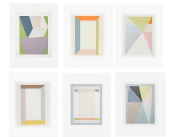 Set van originele prints - set van handgemaakte prints - set van minimale prints - Emma Lawrenson- geometrische prints - moderne abstracte vormen.