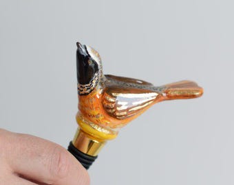 Phoenicurus phoenicurus Bottle Stopper: Gold Leaf Bar Decor