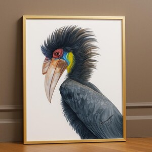 Nashornvogel Wand Kunst Druck | Aquarell Tier Illustration | Bunter Vogel Poster | Exotische Kunst der wild lebenden Tiere | Botanische Wanddeko