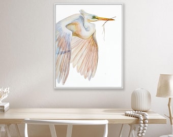 Great White Heron Watercolor Print | Exotic Bird Wall Art