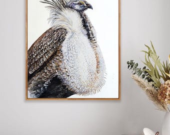Sage Grouse Watercolor Print: Colorful Bird Illustration, Exotic Wildlife Art