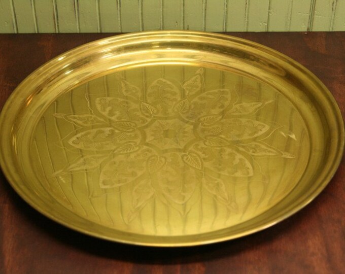 Large Round Solid Brass Tray Wall Hanging Serving Vintage Etsy