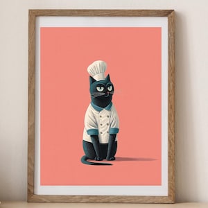 Chef Cat Print: Black Cat Kitchen Wall Art (Digital Download)