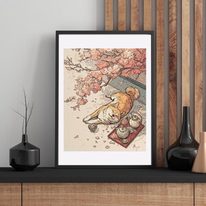 Shiba Inu & Cherry blossoms puzzle - 120, 252, 500-Piece,ukiyo e artwork,japanese art jigsaw puzzles,japanese style puzzle,shiba inu art