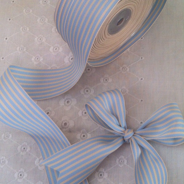 Light Blue and Ivory Grosgrain Striped Ribbon 1.5" wide 3 yards (9 feet)