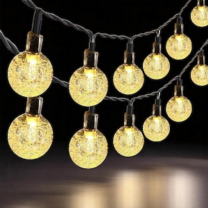 1 luci solari a stringa – 20-60 luci a globo di cristallo a LED, 8 modalità, illuminazione impermeabile per esterni, patio e giardino