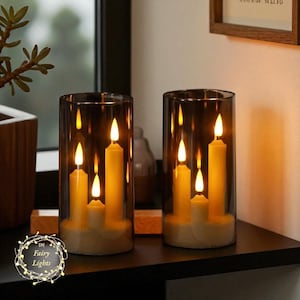 3-in-1 Flameless LED Taper Candles with 15CM Lampshade – Battery Flickering Window Lights for Christmas, Wedding & Home Decor