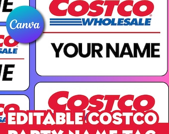 Costco Party Name Tags, Editable Canva Templates (Digital Download)