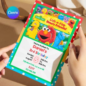 Elmo Birthday Invitation: Sesame Street Party, Editable Canva Template (Digital Download)