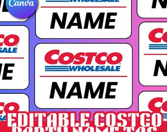 Costco Birthday Party Name Tags, Editable Canva Template (Digital Download)
