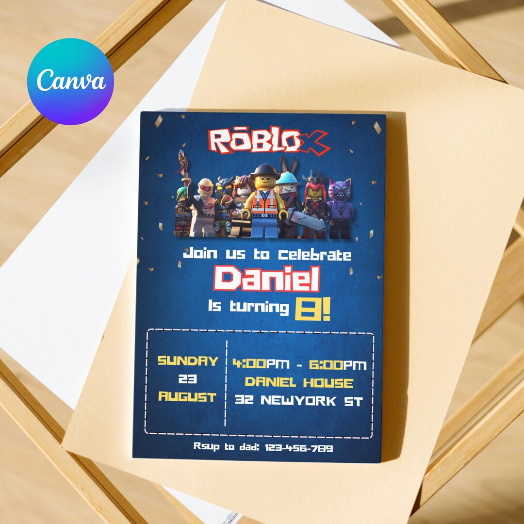 Editable Roblox Birthday Invitation Template: Game Party (canva Digital ...