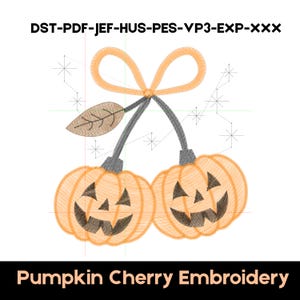 Pumpkin Cherry Coquette Embroidery Design, Pumpkin Embroidery Designs, Halloween Fall Embroidery File, Halloween Season, Trending Halloween
