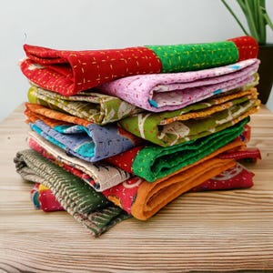 Reversible Kantha Napkins Set For Dinner, 100% Cotton Double Layer Reusable Table Napkins, Mix And Match Assorted Cloth Napkins