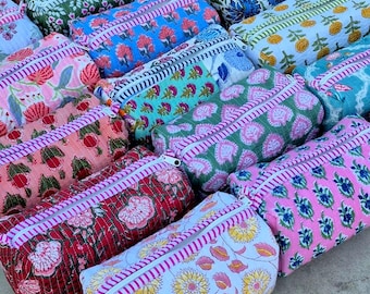 Large Cotton Quilted Block Printed Wash Bag | Ideal Gift | Handmade | Toiletry Bag | Cosmetic Bag Block Print Travel Accessory Holiday