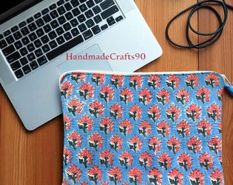 Handmade Laptop Sleeve Bohemian Block Print Macbook Cover, Laptop Case, ipad Pouch Bag, Tablet Protector, Cotton Quilted Laptop Sleeves