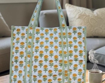 Embroidered Bridesmaid Tote Bag Quilted Personalized, Block Print Bridal Gift, Beach Bag, Monogramed Floral Casual Boho Pool Tote Bag