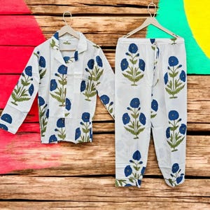 Hand Block Printed Cotton Pajama Set: Women&#39;s Boho Sleepwear